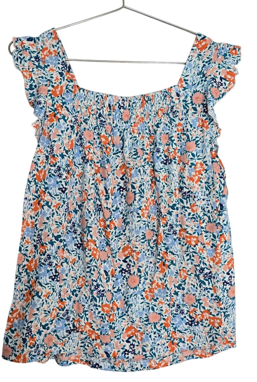 Melloday Women's Medium Flowy Floral Tank Top Scrunch Ruffle Sleeve Boho Casual